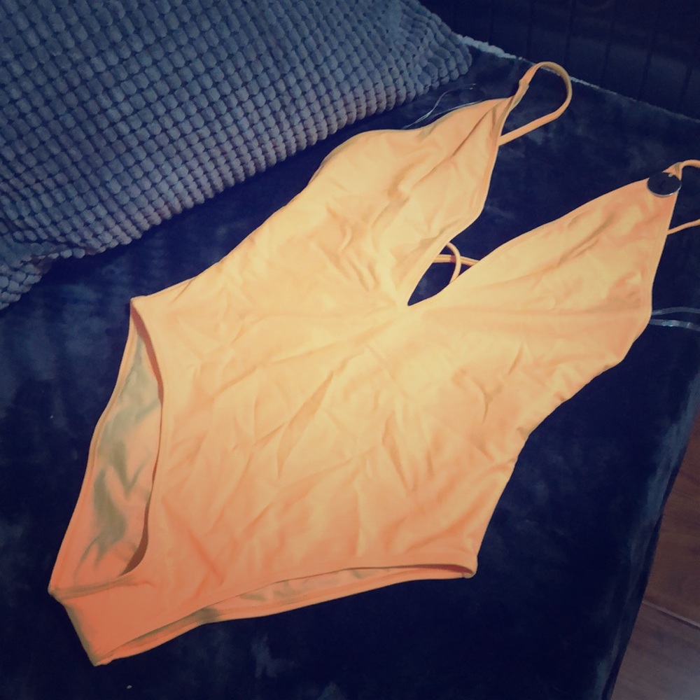 Yellow one piece bathing suit